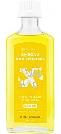 BrainMax Omega 3 Olej z tresčej pečene citrón 240 ml